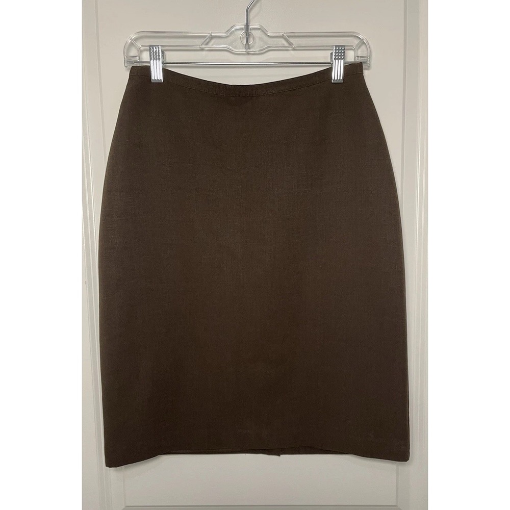Minimalistic‎ Conrad~C Brown Linen Blend Women's Pencil Skirt 4 Classic Timeless - Picture 2 of 8